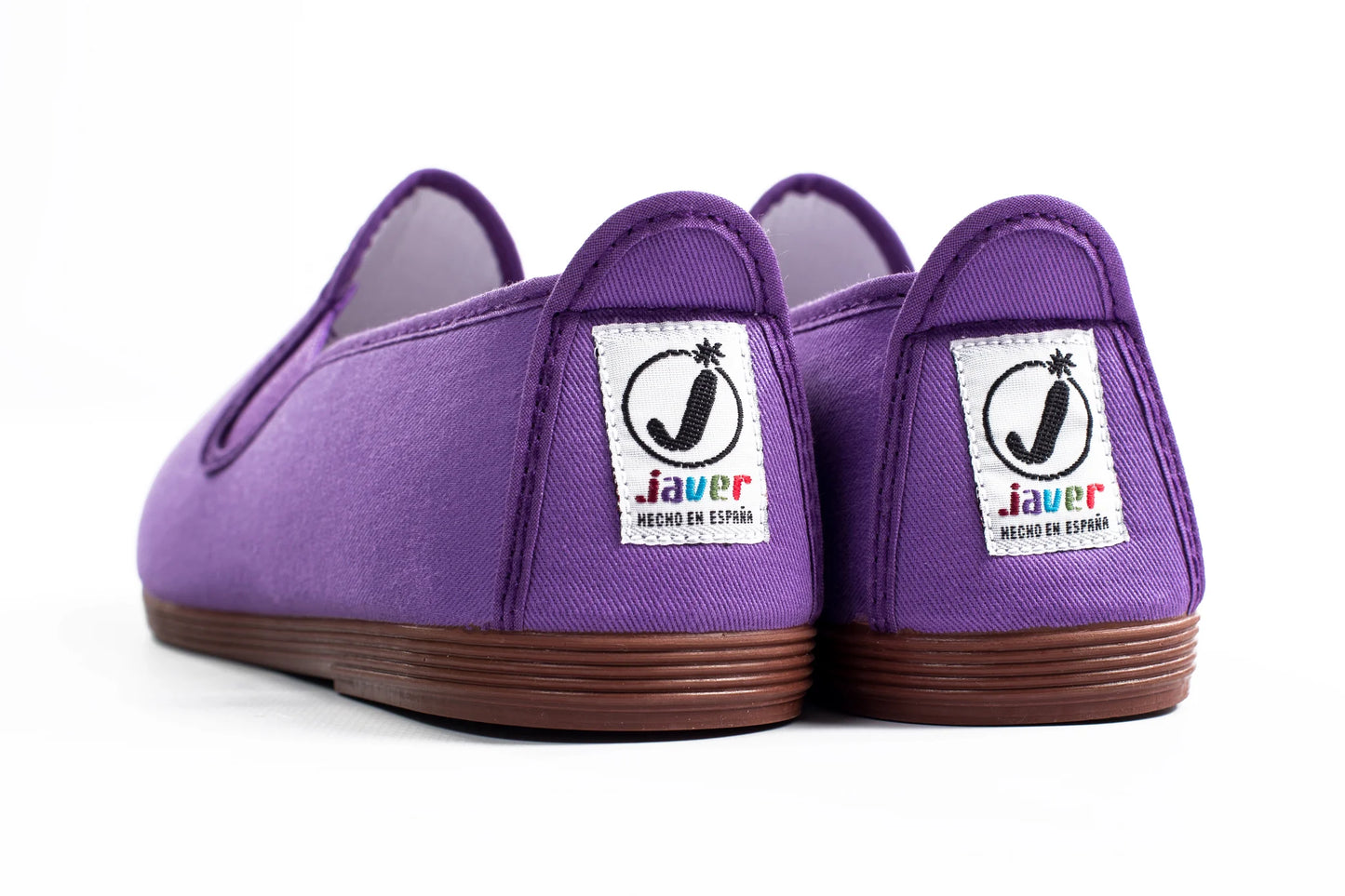 Javer Purple shoes with 'Javer' logo on a white background