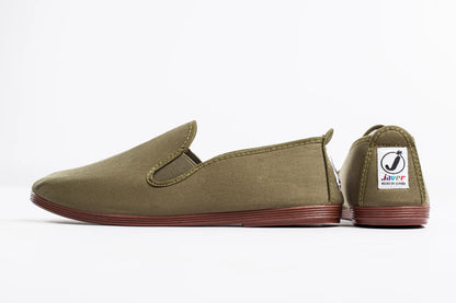 Javer Olive green slip-on shoe with a visible brand logo on a white background